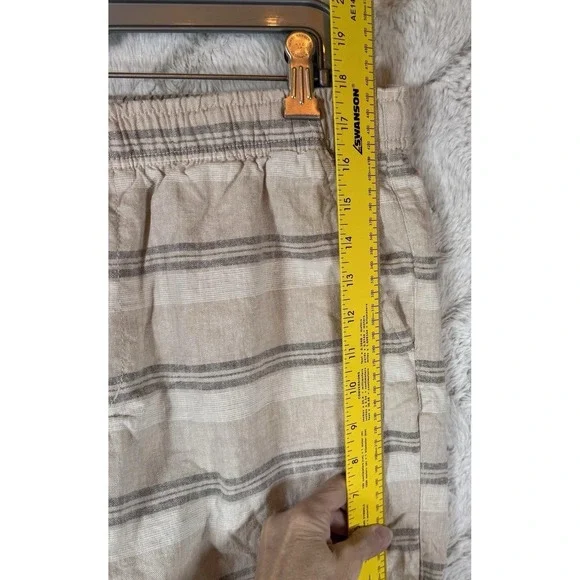 Old Navy Linen Striped Jogger Shorts Tan‎ Brown Size M Elastic Waist High Rise - Picture 9 of 13